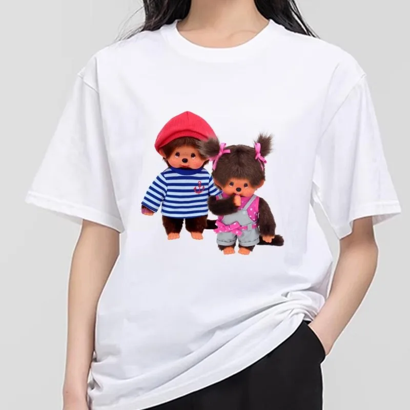 M-Monchhichi Kawaii T Shirt Men Couple Combination Clothes Short Sleeve Collar Fashion T-shirt Women Cotton