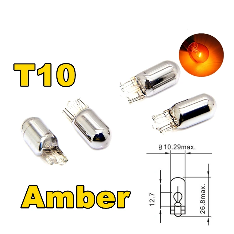 4pcs Amber T10 W5W 501 194 Silver Chrome Signal Lamp Glass 12V 5W t10 halogen lamp Car Bulb Auto Interior Light Car Styling