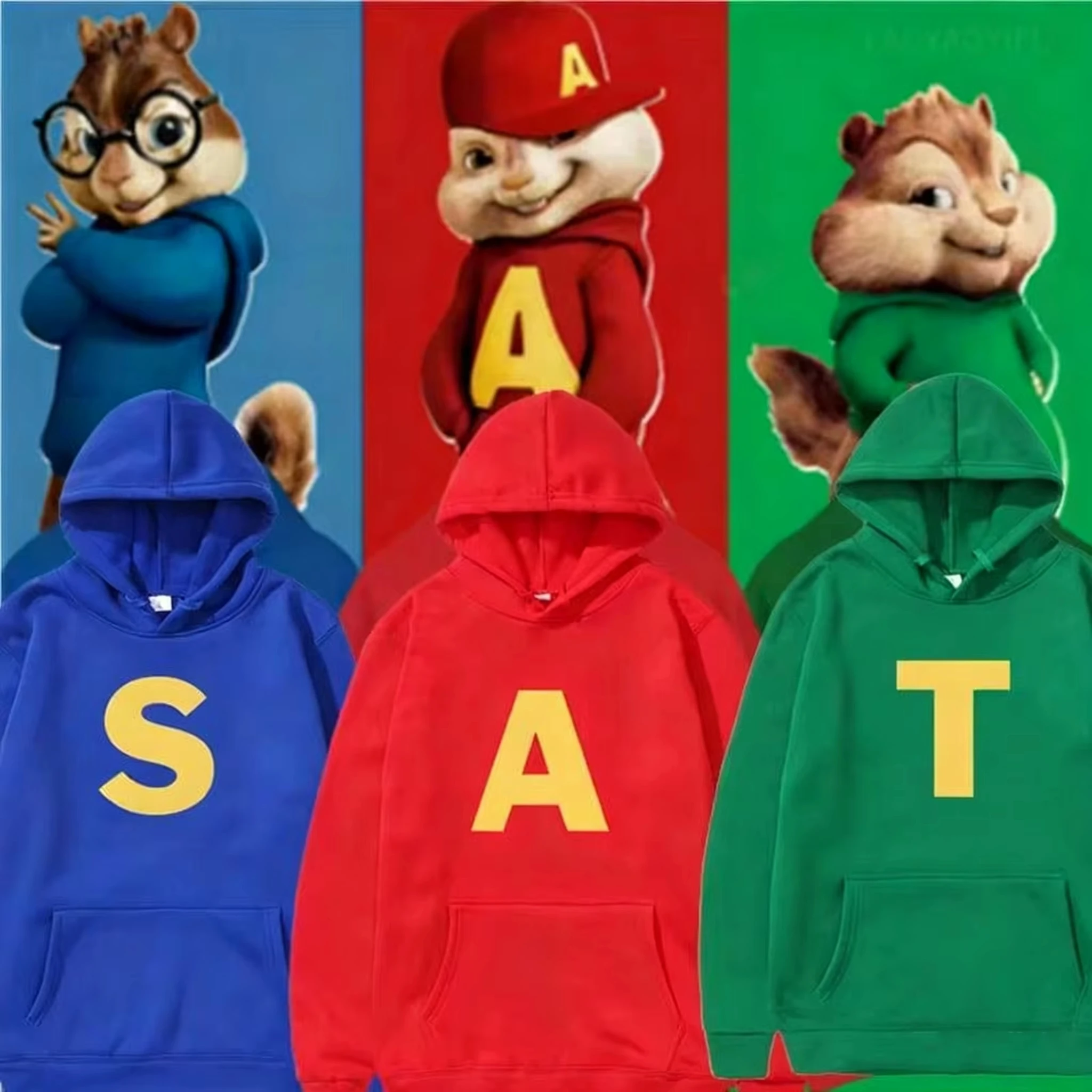 

Пуловер Alvin And The Chipmunks_ The Squeakquel's, модный свитшот с открытыми плечами для мужчин и женщин, толстовка для лучших друзей, детские топы