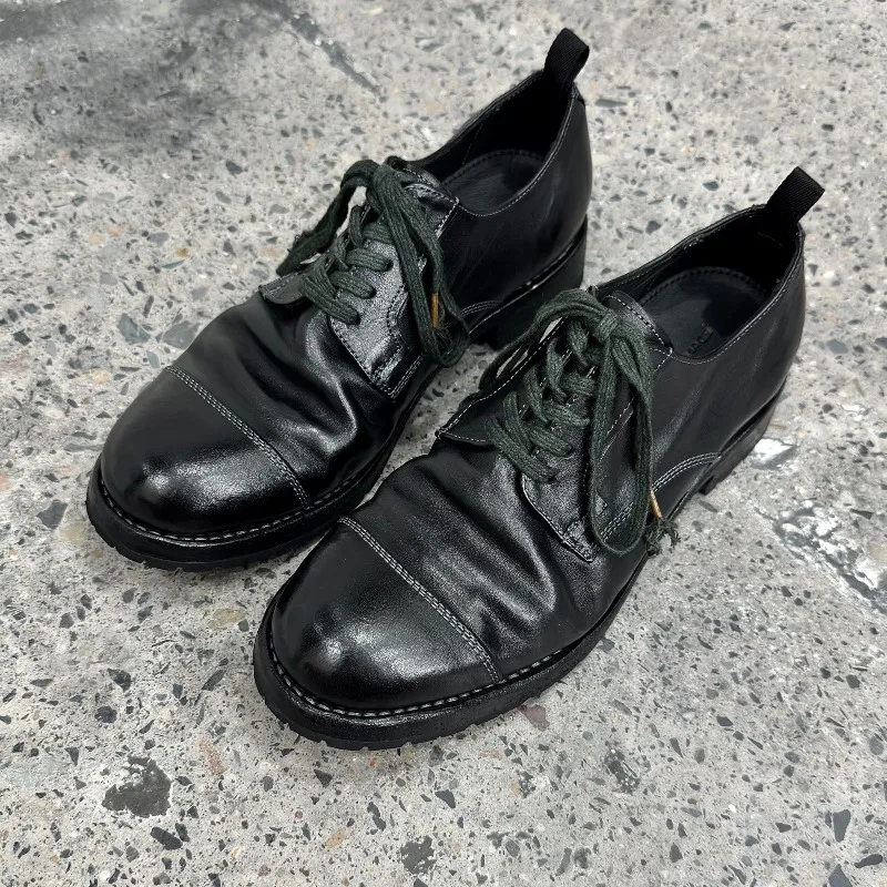 Handmade Genuine Leather Wear-resistant Derby Shoes Men's Casual Work Business Dress Retro Washed Wedding Shoes Male Black
