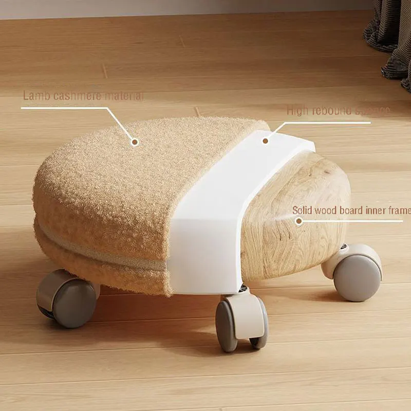 Wheeled Low Stool Universal Wheel Small Stool Lamb\'s Wool Household Shoe-changing Low Stool Mute Non-slip Wheel Footstool