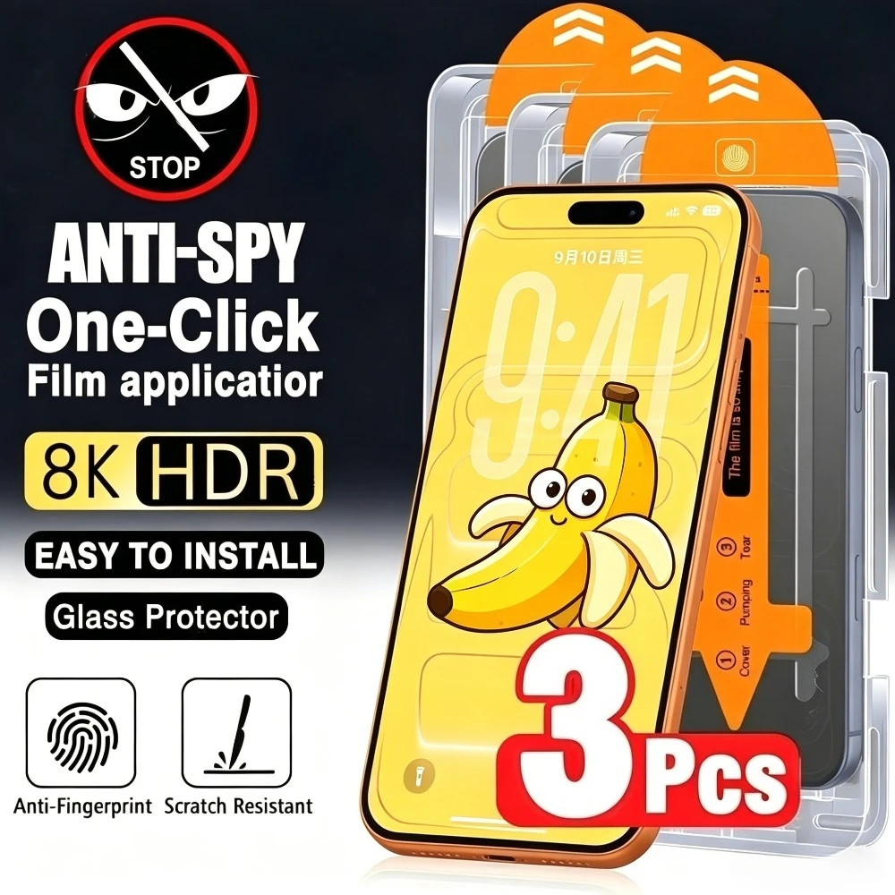 

3Pcs Anti Spy Tempered Glass for iPhone 17 16 15 Pro Max Air 14 13 Pro 17e 16e Air 12 11 Pro Dust Free Installation Protectors