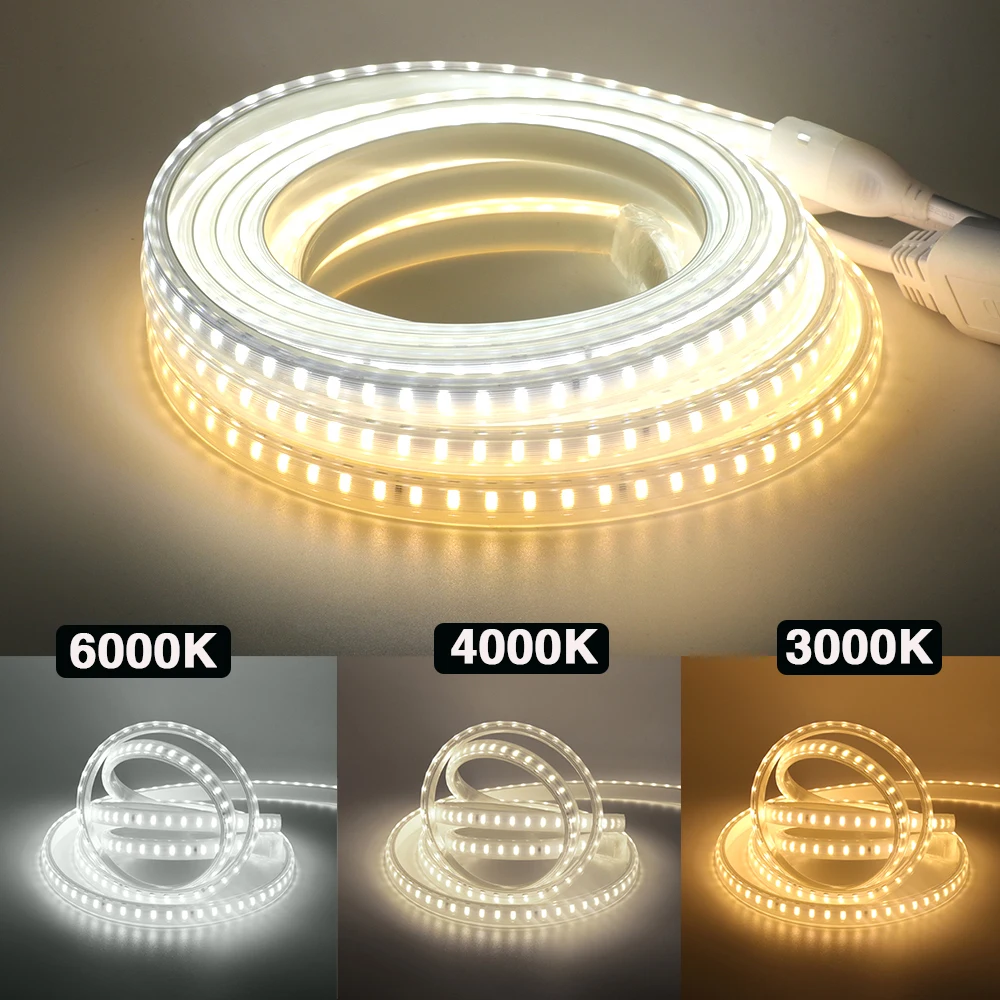 LED Strip AC 220V IP65 Waterproof SMD 2835 120Leds/M Warm/Natural White 3000K 4000K Home Garden Decor Flexible Ribbon Rope Light