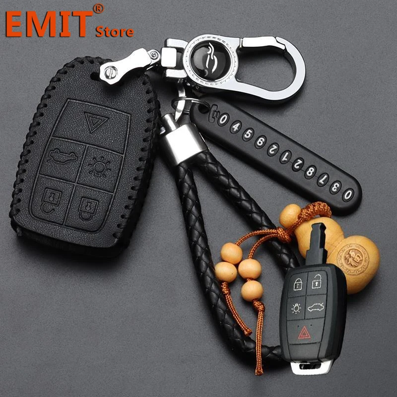 Car Key Case for Volvo S40 C30 C70 XC90 S60 D5 V50 Remote Cover Bag Shell Keychain Housing Ring Holder Fob Interior Accessories