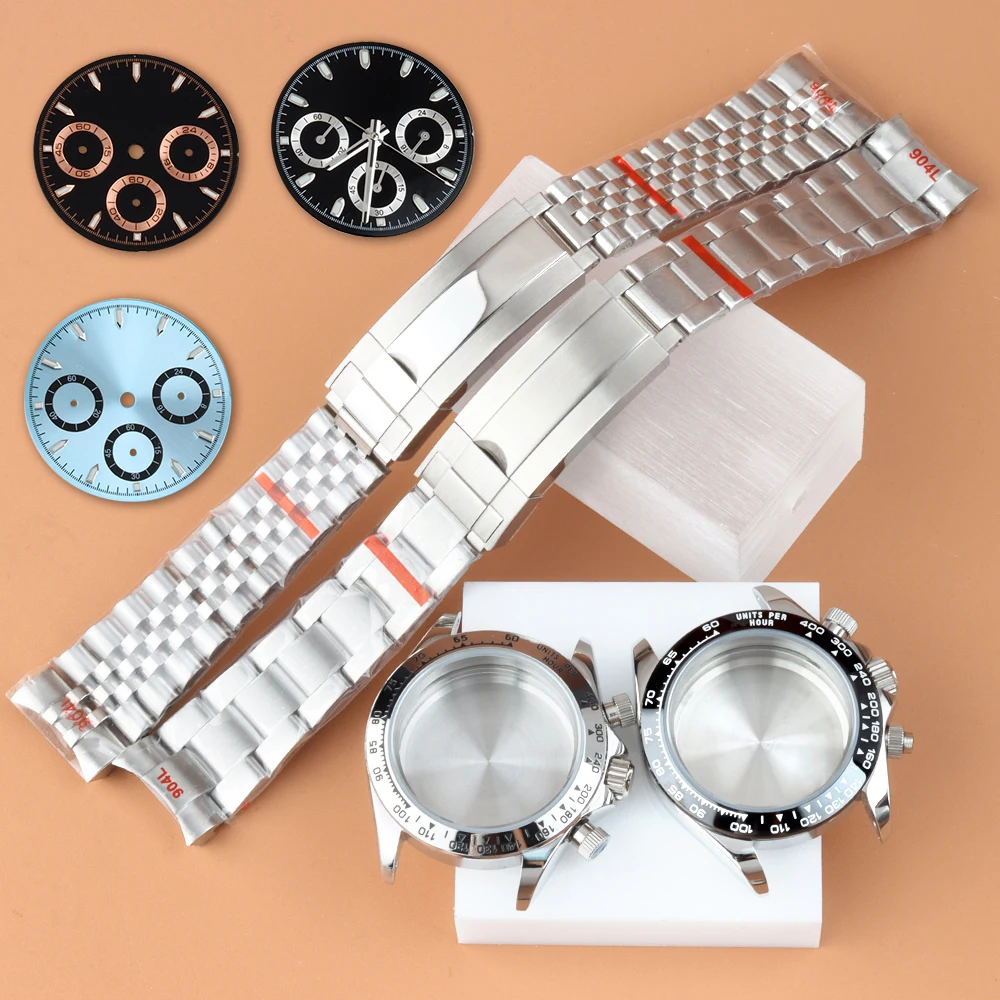 

40mm Case Jubilee Presidential Oyster Strap For Chronograph VK63 VK64 Movement 29mm Dial Hands Green Luminous Watch Parts