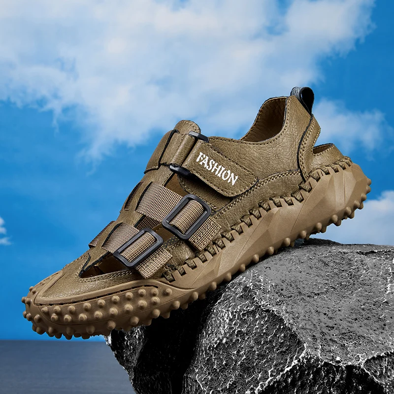 

Летняя коллекция 2026: Мужские сандалии ручной работы больших размеров, без застежек, с мягкой подошвой, прошитые, дышащие, нескользящие, для активного отдыха и пляжа