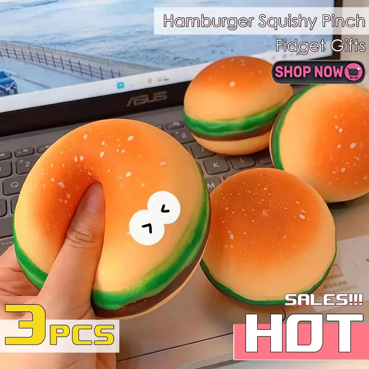 1/3Pcs Simulation Burger Squeeze Toy Realistic Squishy Burger Stress Toy Soft Pinch Toy for Office School Party Supplies Gifts