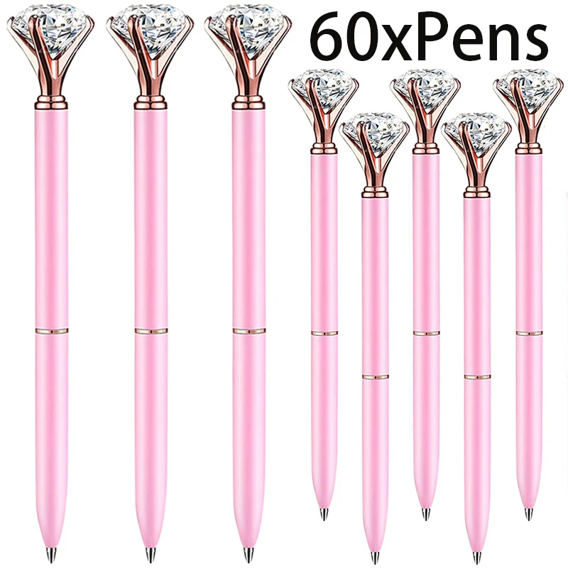 

60Pcs Ballpoint Pens Metal Crystal Diamond Pen for Journaling Black Ink Pretty Cute Writing Pens