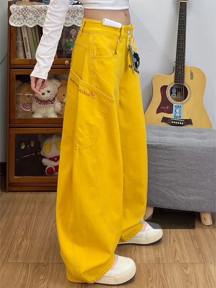 

plus Size Vintage Design Knife Denim Pants Summer Women's American Style Loose Wide Leg Floor Length Trousers