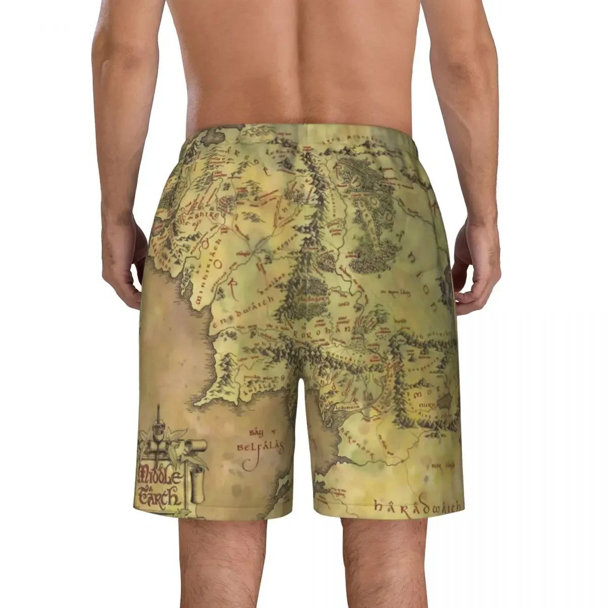 Summer Board Shorts Male Middle Earth Map Sportswear World Maps Design Beach Shorts Hawaii Comfortable Swimming Trunks Plus Size