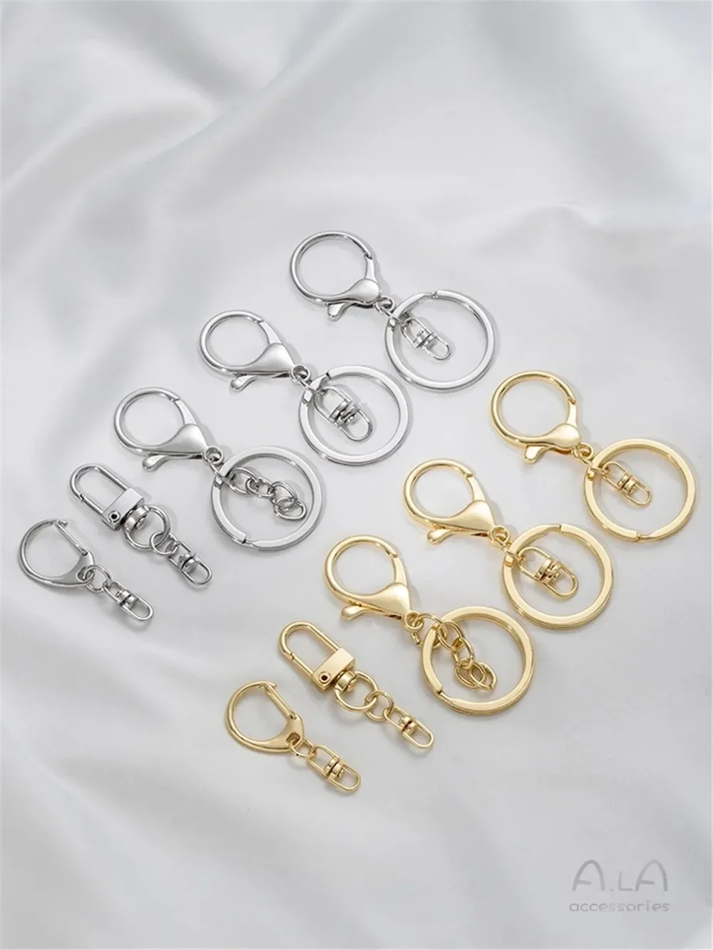 LLavero de oro auténtico de 14K, accesorios DIY hechos a mano, anillo, cadena, colgante para bolso, juego de tres piezas de 8 caracteres, accesorios K910