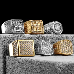 Luxury Gemstone Hip Hop Cross Men Rings Stainless Steel Women Couple Jewelry Punk New In Rock Fashion Accessories Gift Wholesale