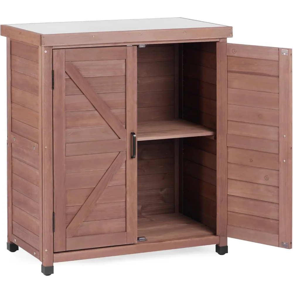 

Скамейка для горшков со шкафом для хранения и металлической столешницей для уличного патио, деревянная рабочая станция для садовой мебели (коричневый фермерский дом, 31 руб.