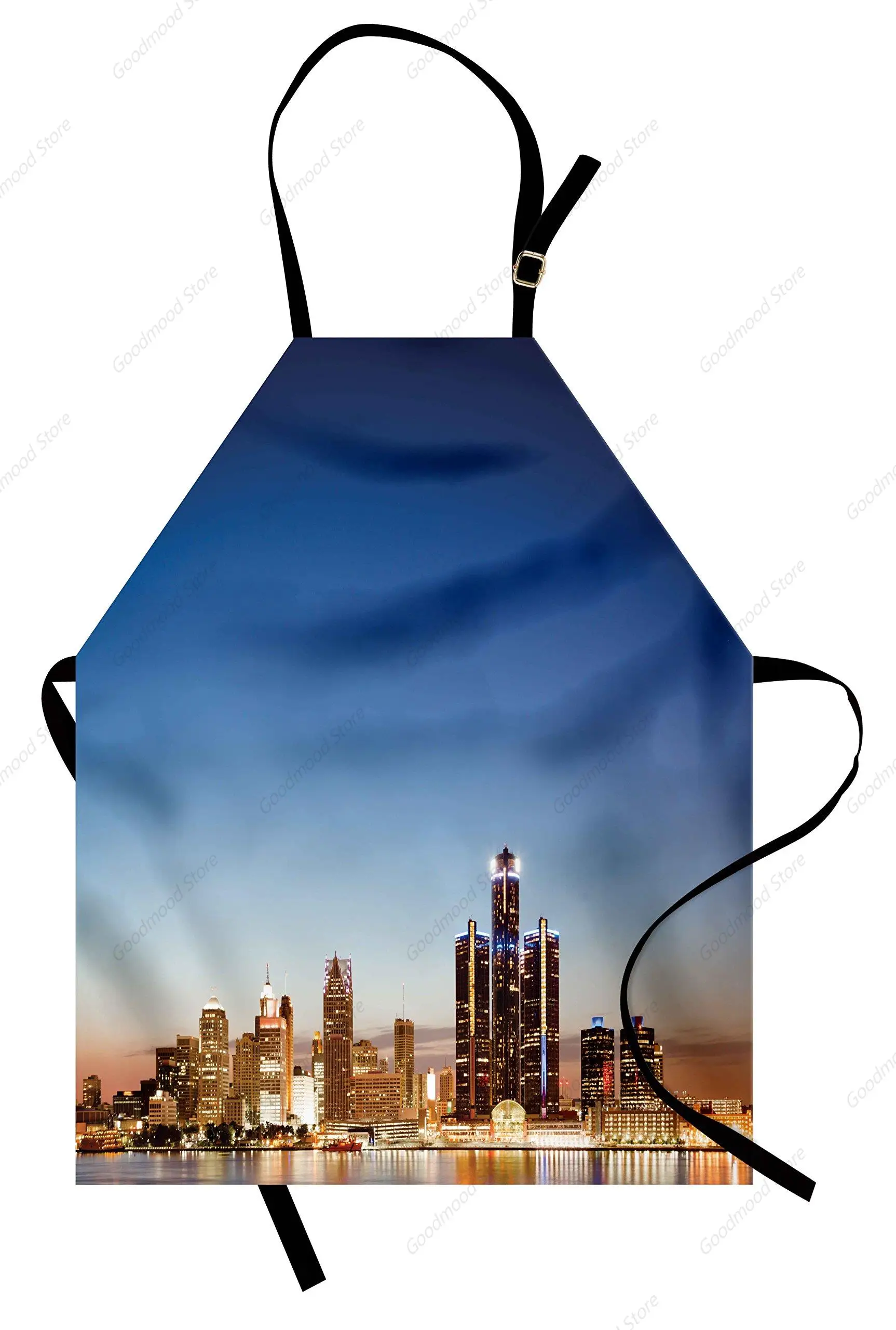 Lively City Serene Calm Travel Destination, Unisex Kitchen Bib with Adjustable Neck for Cooking Gardening, Adult Size