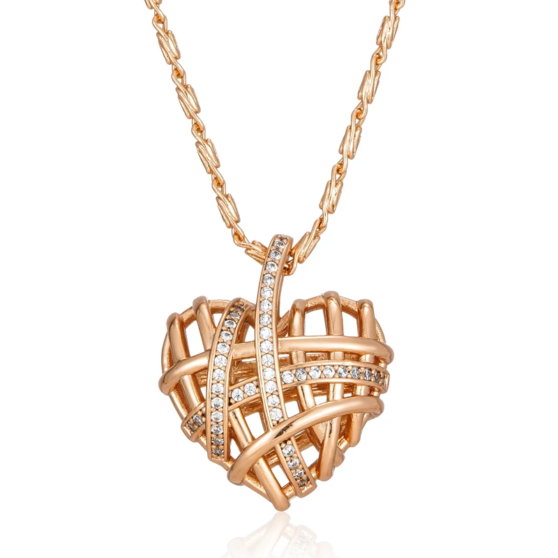 Wbmqda New Fashion Wrapped Hollow Love Shape Zircon Pendant Necklace For Women 585 Rose Gold Color Designer\'s Work 2023 Trending