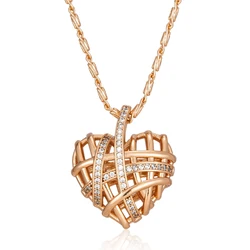 Wbmqda New Fashion Wrapped Hollow Love Shape Zircon Pendant Necklace For Women 585 Rose Gold Color Designer's Work 2023 Trending