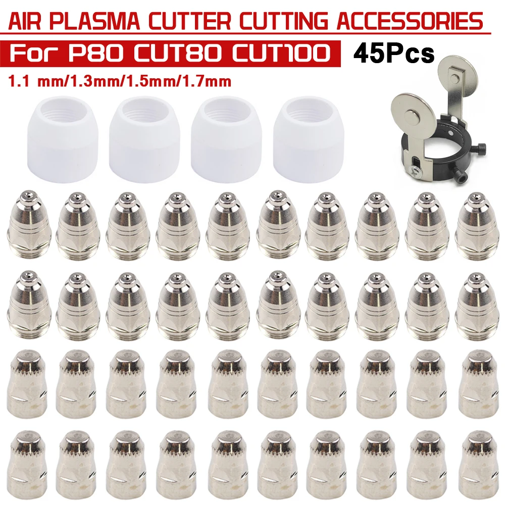 

45PCS Plasma Cutting Torch P80 Nozzle and Electrode Ceramic Shield Cup Guide Wheel Kit For LGK 60A 80A 100A Cutting Machine