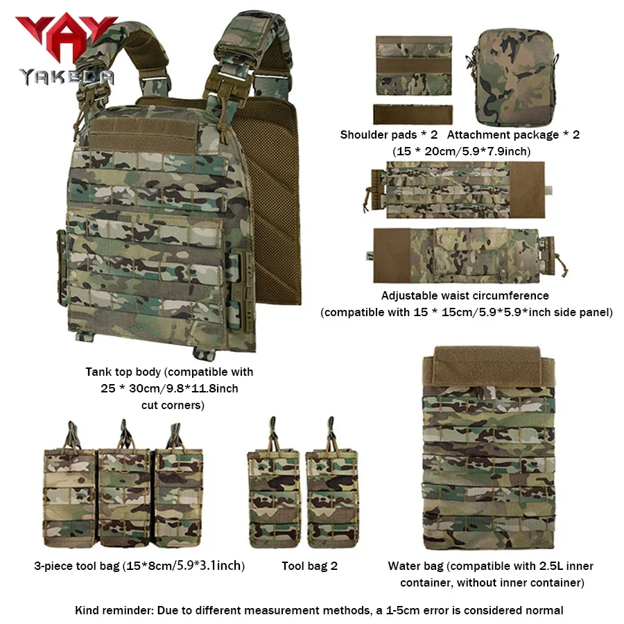 

YAKEDA Camo Tactical Plate Carrier, быстросъемный тренировочный жилет для быстрого разборки, съемный и расширяемый для охоты
