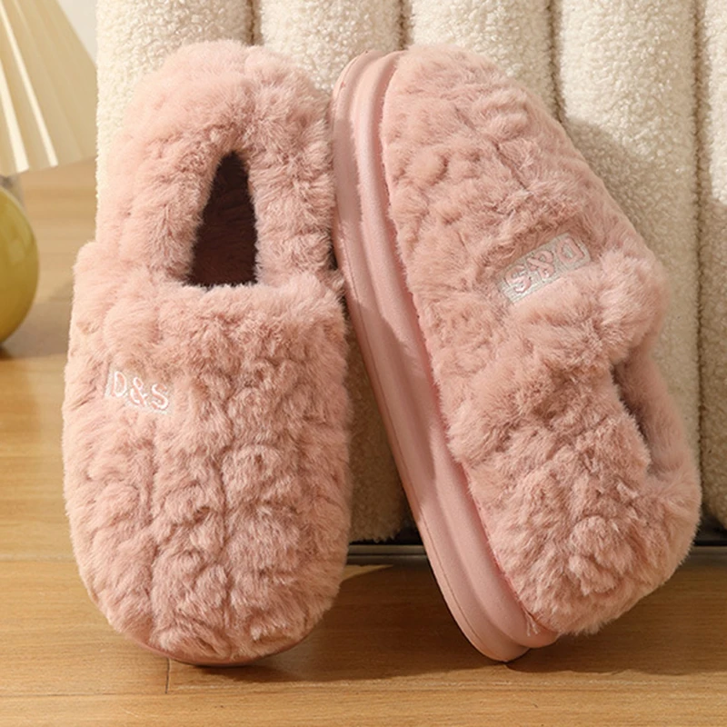 

Хлопковые тапочки на толстой подошве для женщин, зимние пушистые тапочки без шнуровки на мягкой подошве, женские домашние нескользящие теплые домашние шлепанцы, женские 45