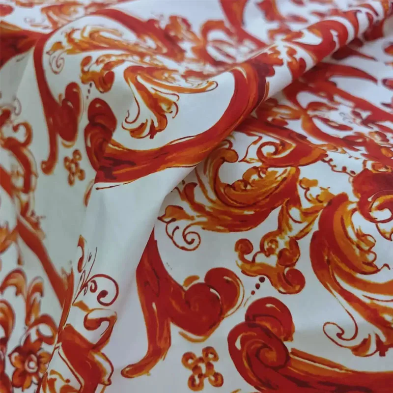 150*145CM/Piece Orange Baroque Flower Pattern Printed Poplin Cotton Fabric For Woman's Spring Skirt DIY Cloth Sewing Material