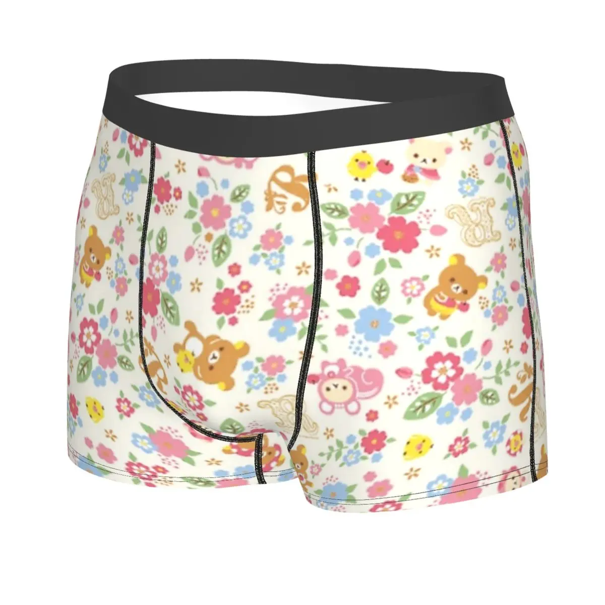 Boxer Underpants Shorts Cute Rilakkuma Flower Pattern Panties Men's Comfortable Underwear for Homme Man Boyfriend Gifts