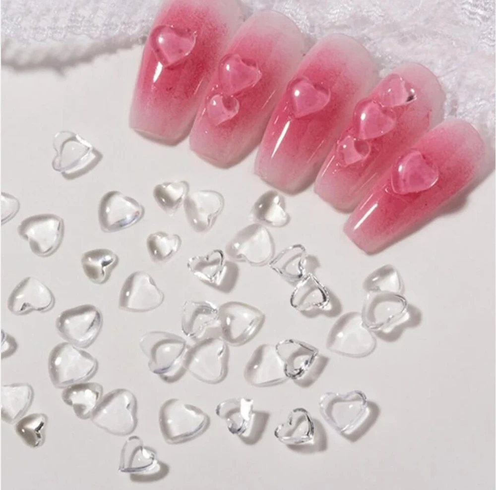 100 pz trasparente amore cuore Charms (4mm/6mm/8mm) 3D resina Nail Art decorazione chiodo strass perline gioielli gemme cuore trasparente