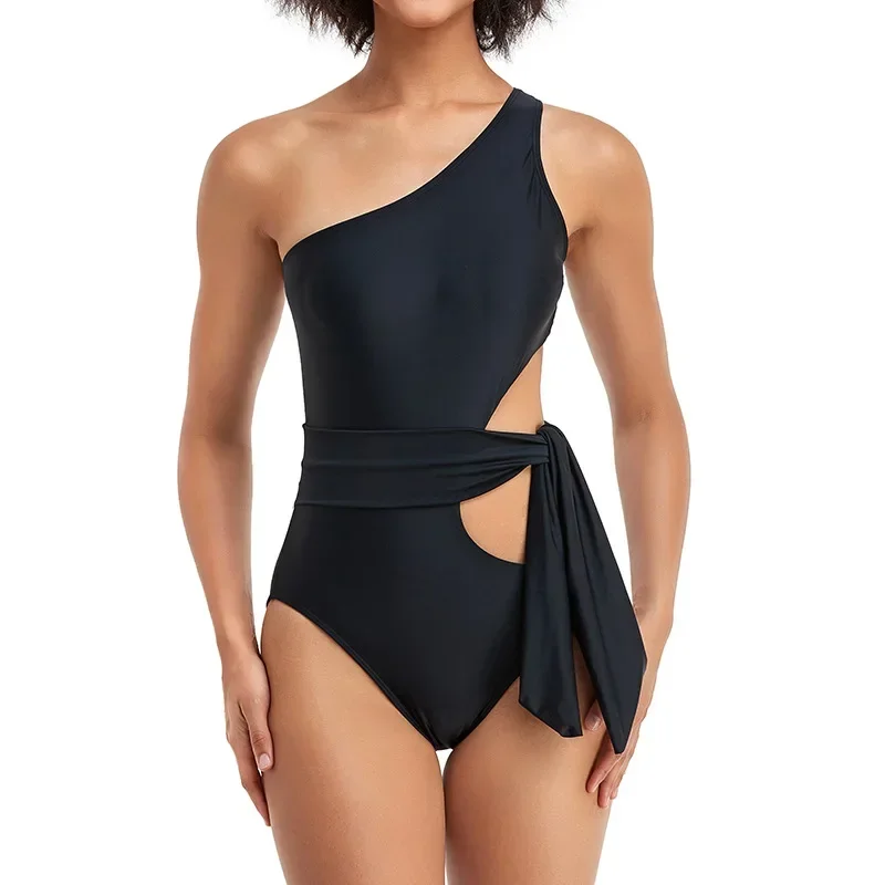 Swimsuit 2026 Trend Women Swimsuits One Shoulder Monokinis Tie Side Cut Out Bathing Suits Lace Up And Hollowed Out Solid Bikini