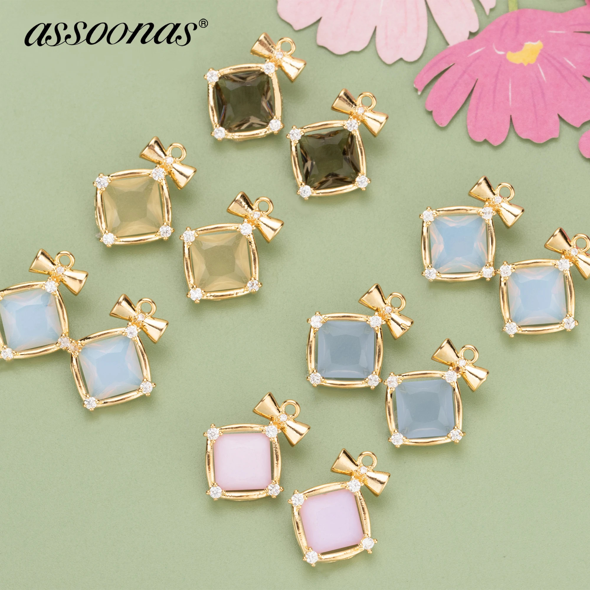 (MB55) 6pcs 12x14.9MM High Quality 18K Gold Plated Copper and Zircons Charms Pendants Diy Jewelry Findings Accessories