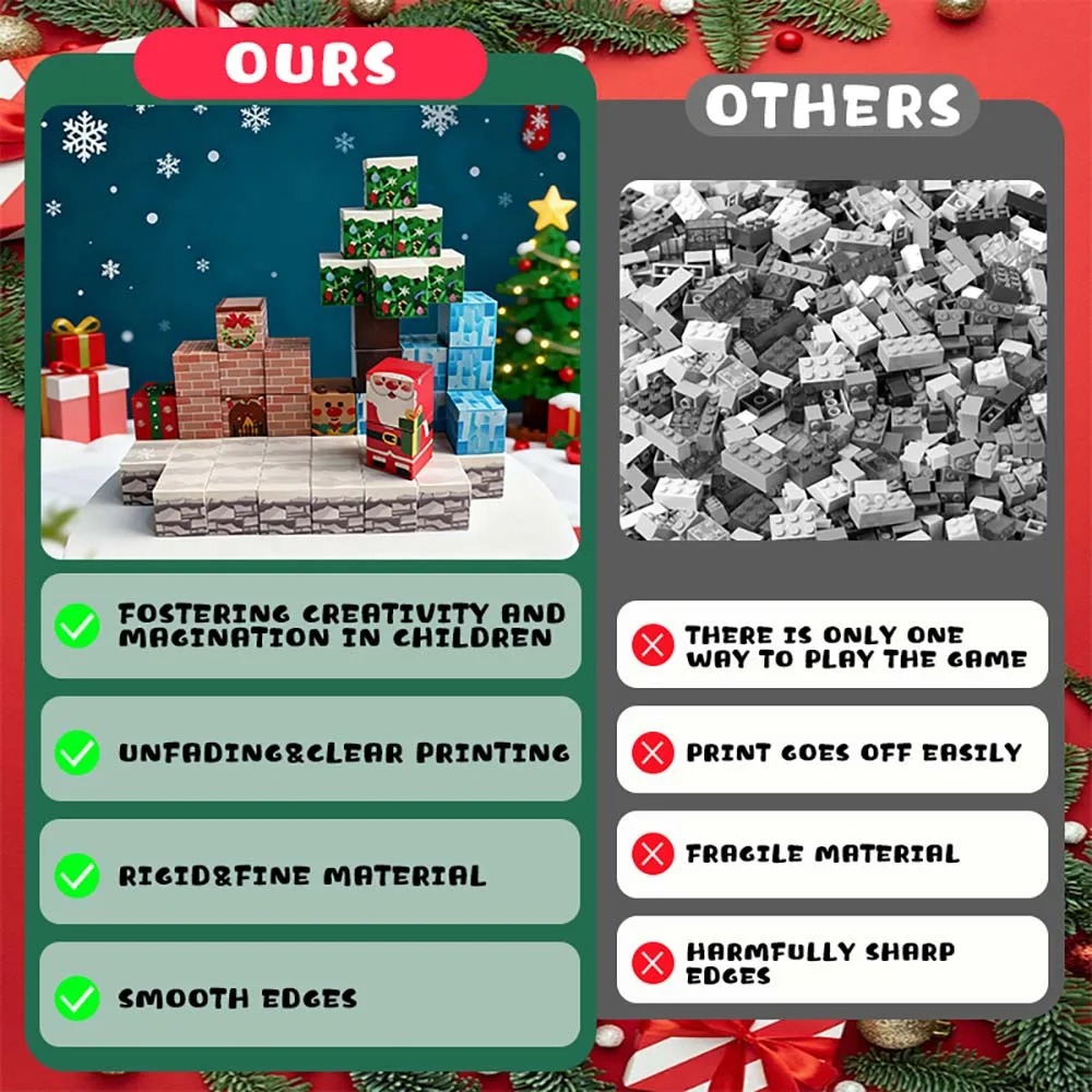 50個入り カラフルなクリスマス マグネット式 積み木 クリエイティブな教育的DIY 積み重ねキューブ 家族で楽しめるマグネットおもちゃ 子供へのプレゼント