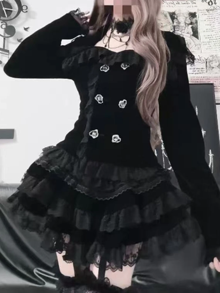 

Новый женский элегантный модный комплект из двух предметов: кружевной жакет с лацканами в готическом дворцовом стиле и юбка-кейк.