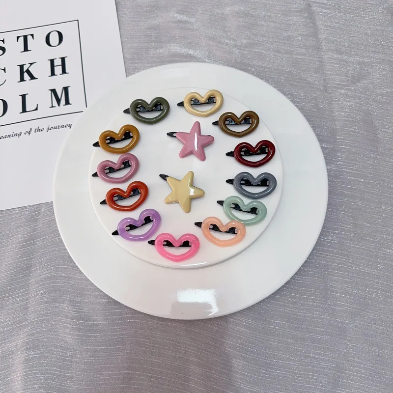 

10pcs-Love Heart Hairpin New Morandi Color Side Parting Hair Clips for Women Invisible Duckbill Clip for All-Purpose