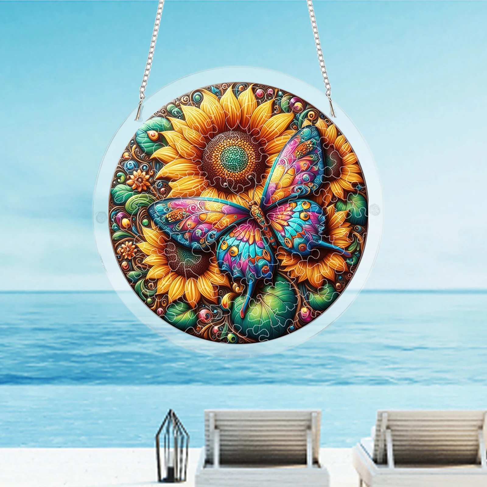 Elegant Suncatcher Kit with Hanging Chain DIY Stained Glass Decoration Non-Fading Stylish Windows Ornament for Room Wall Art - view 3