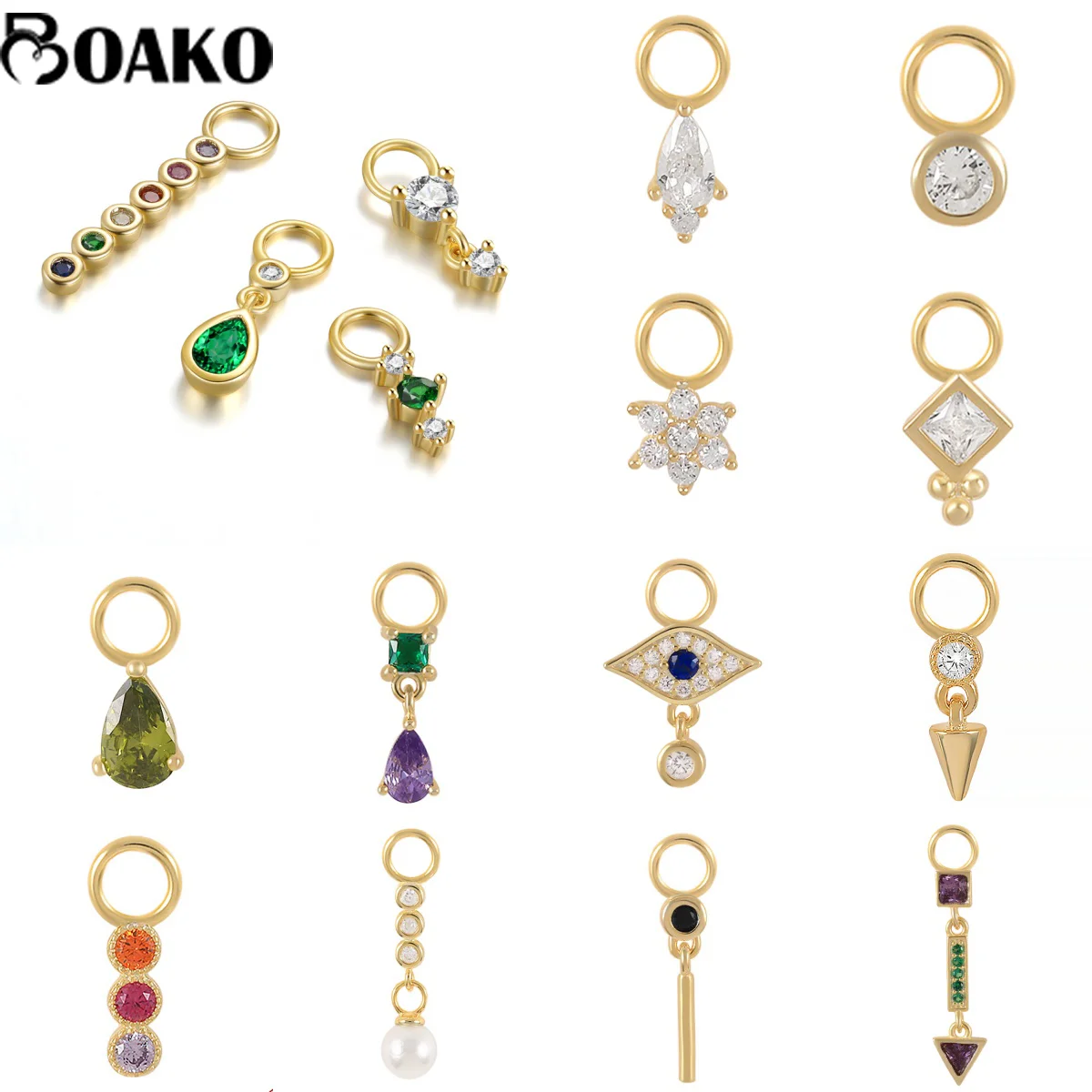 

BOAKO 925 Sterling Silver Color Zircon Pendant Earrings Charms DIY for Women Fashion Exquisite Jewelry Accessories
