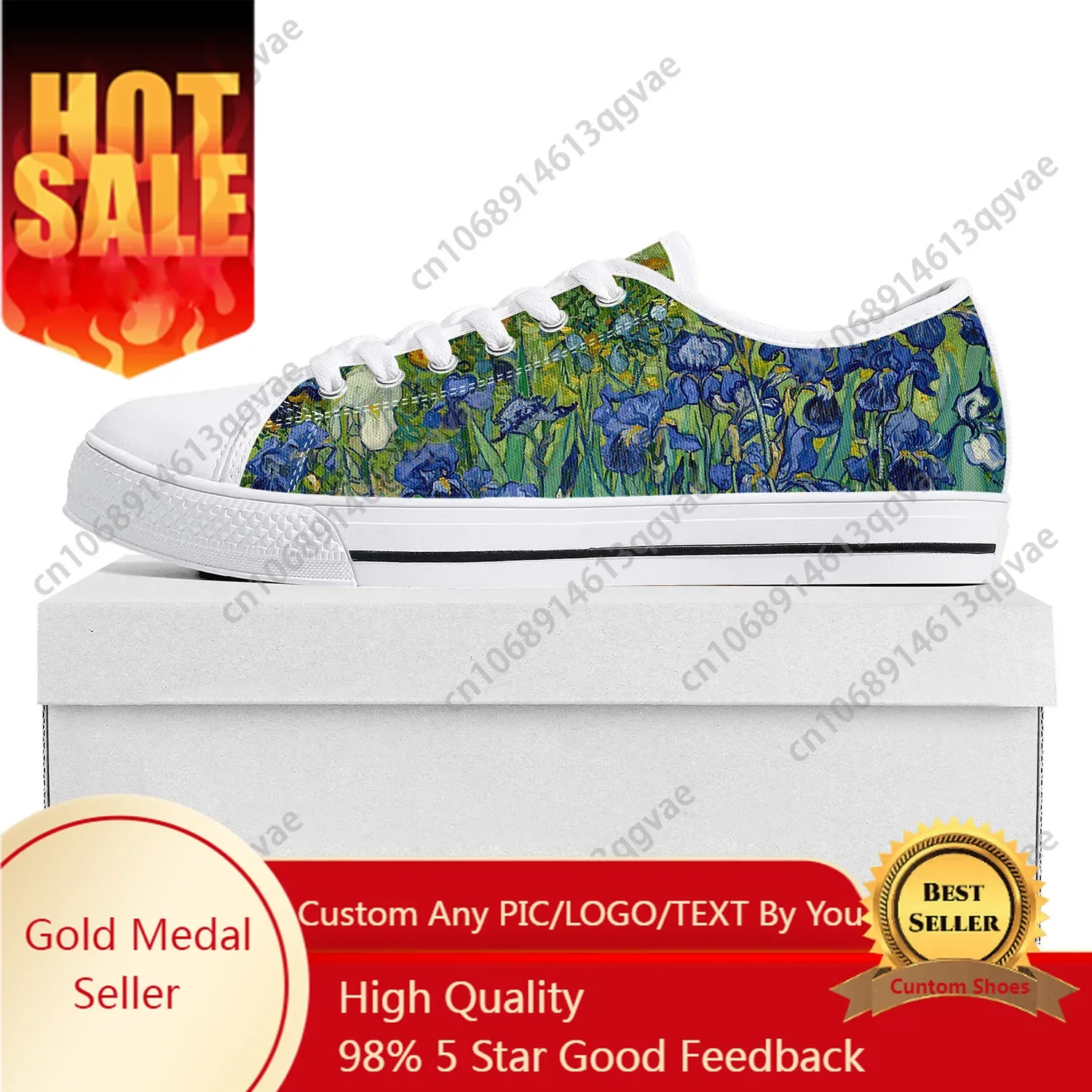 

Van Gogh Oil Painting Iris Flower Low Top High Quality Sports Shoes Men Ladies Teenagers Canvas Shoes Couple Custom Shoes