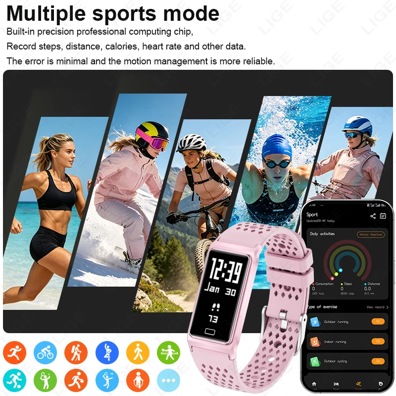 Heart Rate Blood Oxygen Monitor Breathable Band IPX8 Waterproof Multi Sports Smartwatch 4.9mm Ultra Slim Smart Bracelet Men Lady