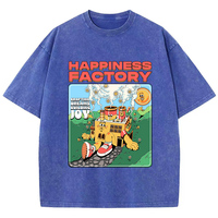 Train Happiness Factory Print Wash T-Shirt Soft Vintage Female Short Sleeve Fashion Breathable Top Easy-Care Cosy Woman T Shirts