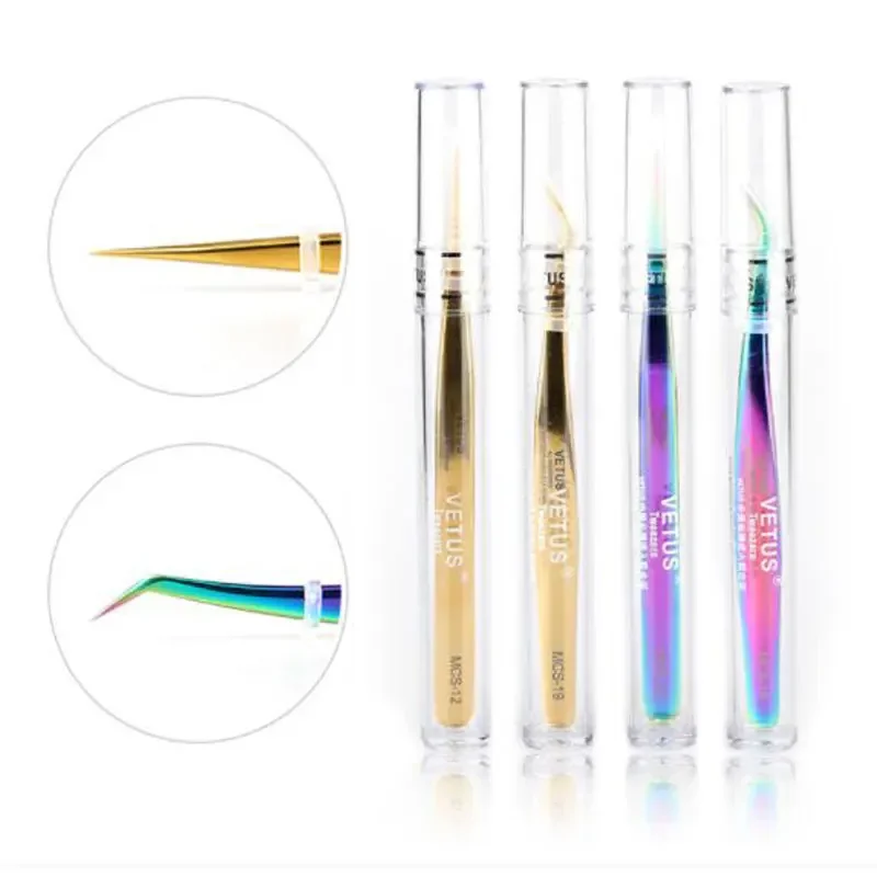 Lash Extension Fiber Tip Tweezers High Precision Stainless Steel Tweezers Anti-static Easy Fan Volume Eyelashes Makeup Tool