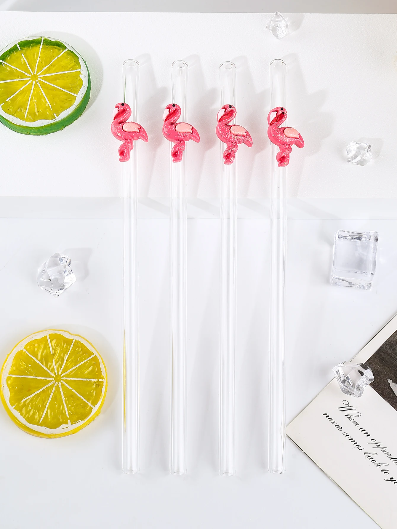 1/2/7PCS Decorative Pink Flamingo Glass Straw, Great for Celebrations, Gatherings and All Holiday Occasions