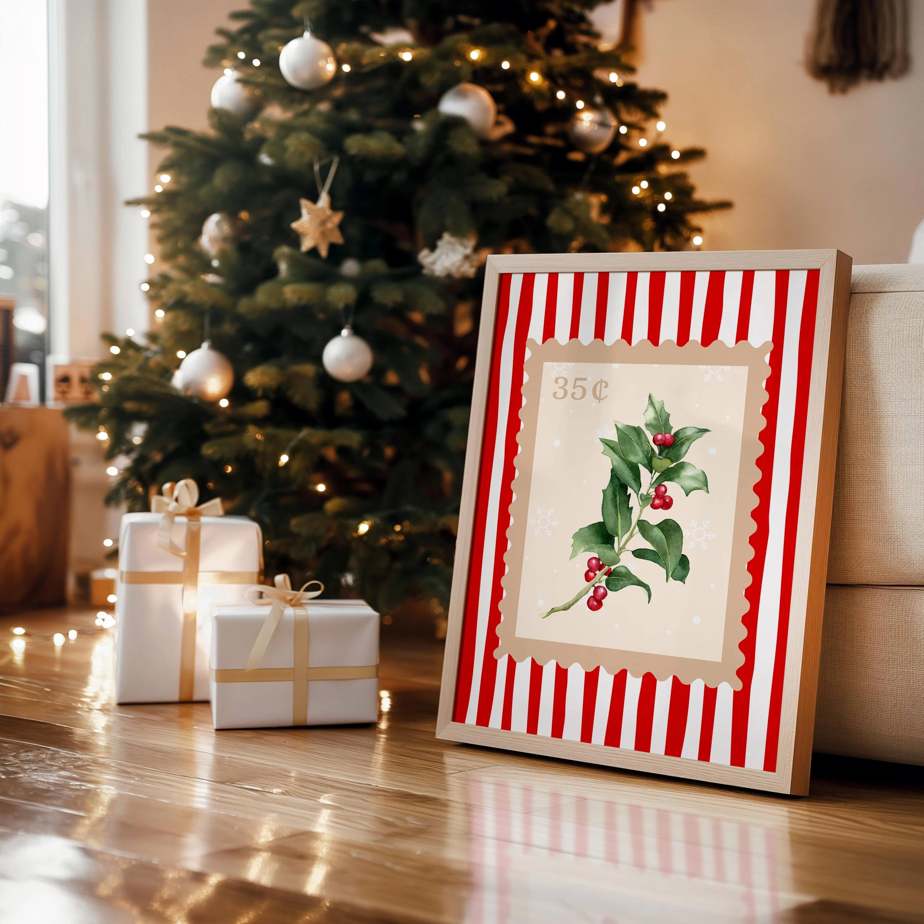 Christmas Stamp Prints Set of 3 Retro Christmas Wall Art for Trendy Holiday Decor Canvas Poster Prints Home Bedroom Decor Gift