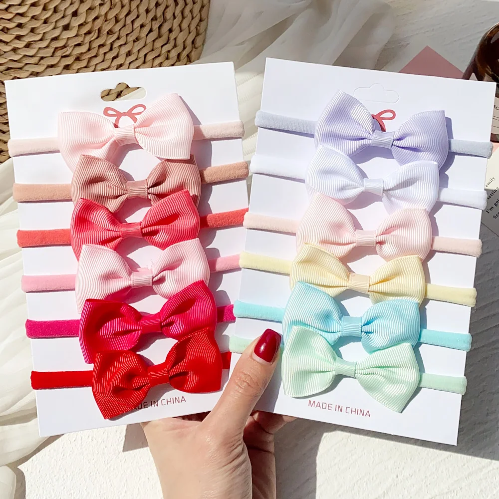 6Pcs/Set Solid Color Kids Headwear Elastic Hair Bands for Baby Cute Ribbon Bowknot Headband Infant Girls Hair Accessories