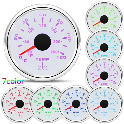 Imagen 2 del producto Medidor de temperatura del agua con retroiluminación de 7 colores, 52MM, 0 ~ 120 ℃   Sensor de temperatura del agua 1/8NPT 3/8NPT M14 M16 para camión de coche de barco marino 12V/24V