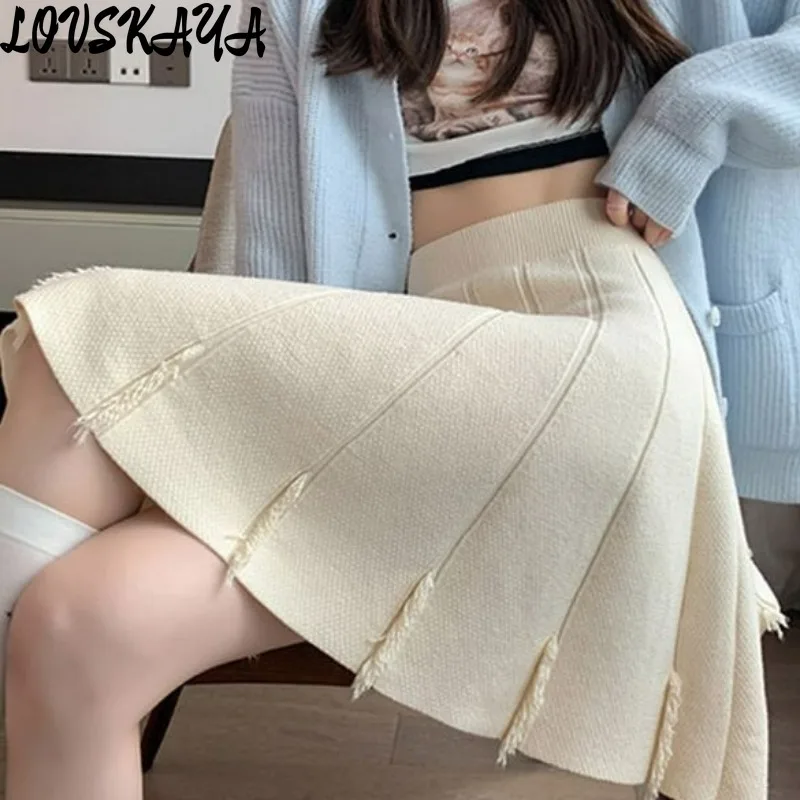 

Knitted tassel thickened A-line short half skirt umbrella skirt new trendy women autumn and winter high waisted skirt