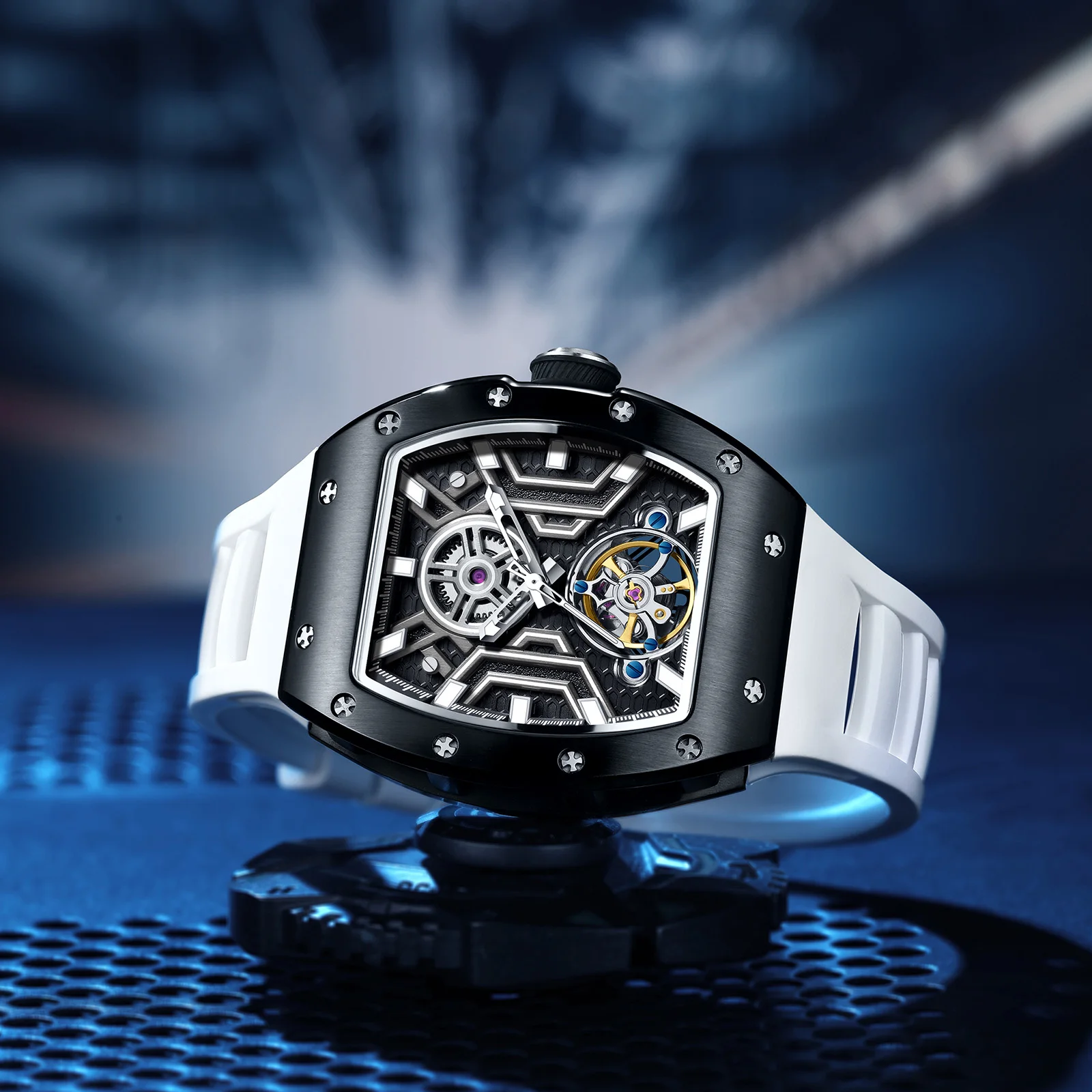 

JC919028 Men's Luxury Hollow Automatic Mechanical Original Watch New Skeleton Waterproof Multi functional Brand Men's Watch