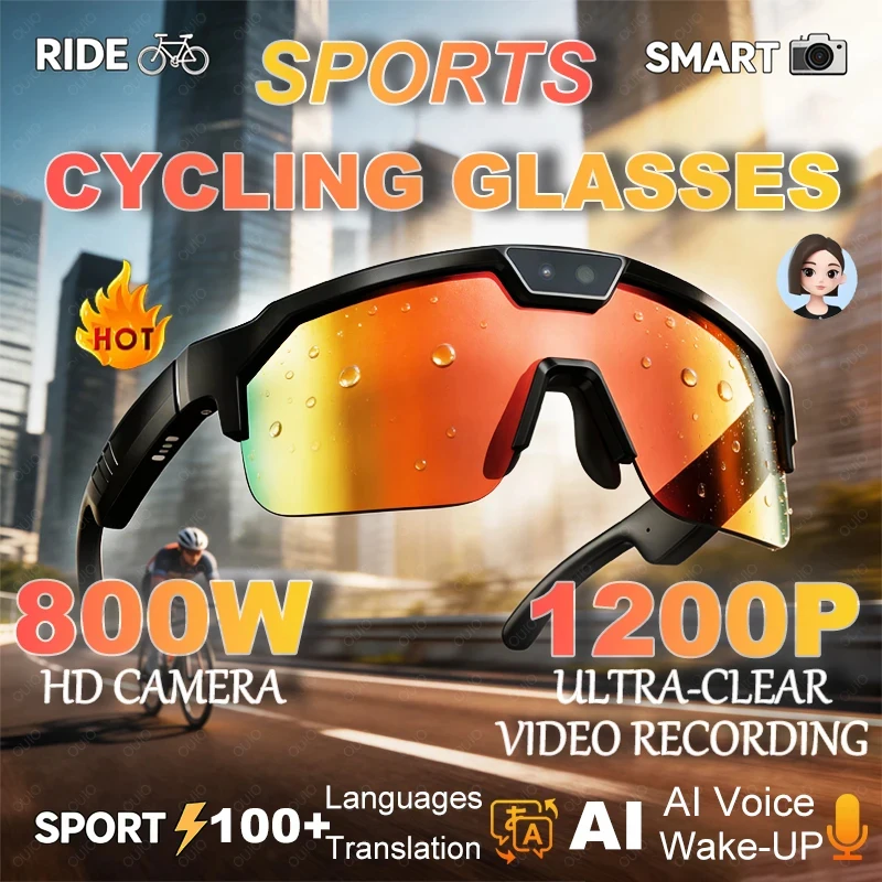 

2026New Smart Outdoor Cycling Glasses Anti-UV AI Voice Wake-up AI Translation 8MP HD Camera Bluetooth V5.3 Smart Cycling Glasses