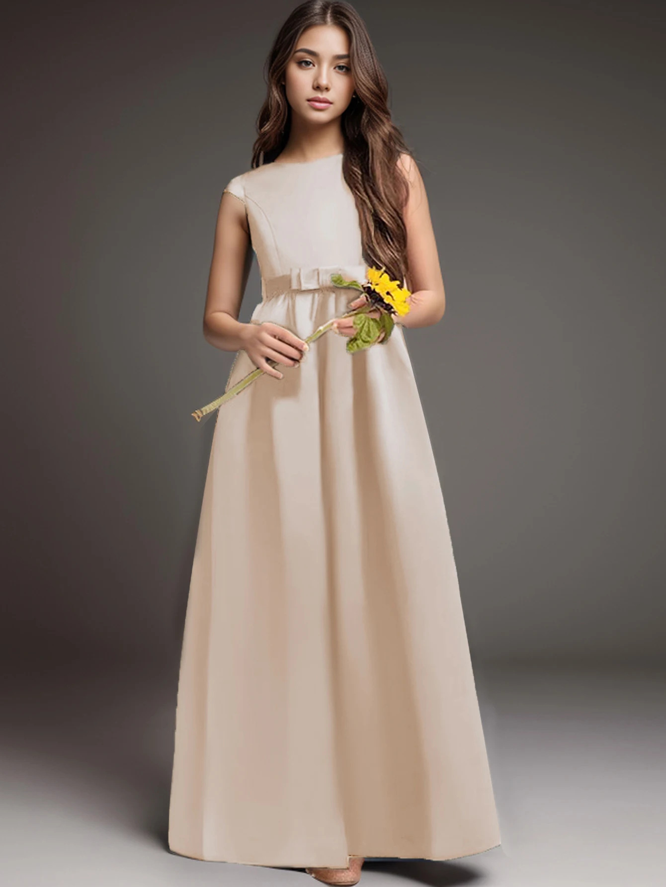 Champagne Colored Long Dress Suitable For Birthday Parties And Gatherings Providing High-Quality Evening Gowns For Teenage Girls