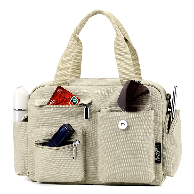 Classic Canvas Handbags For Women Solid Unisex Leisure Or Travel Bags Korea Style Cotton Messenger Bags Vintage Female Totes