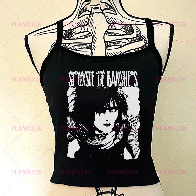 Vintage Y2k 90s slim sexy tops Harajuku Gothic Graphic Black Rock hip hop Sleeveless  Streetwear dark Punk club casual Tank Top