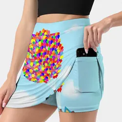 Up Balloons Women's skirt With Pocket Vintage Skirt Printing A Line Skirts Summer Clothes Up Balloons House Sky Pixar Carl