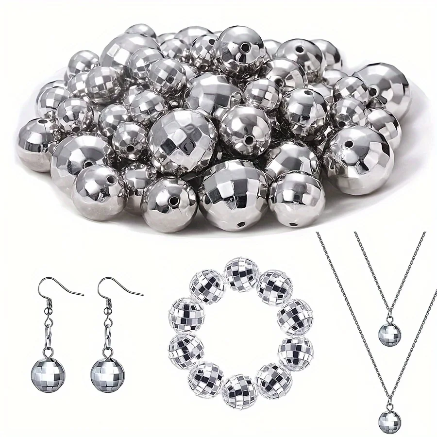 10-200pcs Disco Fever Reflective Beads 6-16mm CCB Silvery Mirrorball Spacer Loose Beads For Jewelry Making DIY Bracelet Necklace