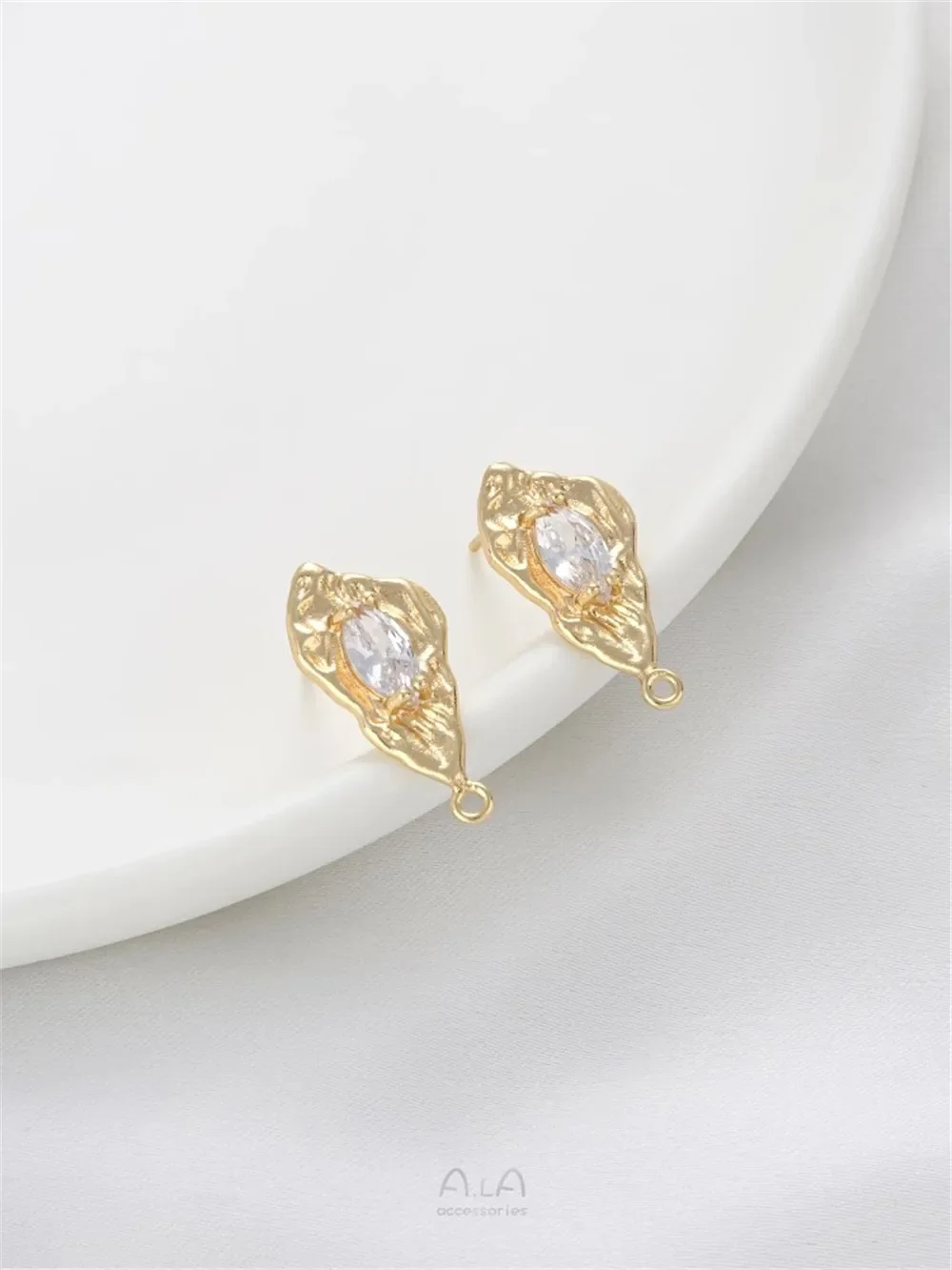 14K Gold Coated Lava Irregular Inlay with Zircon and Hanging Earrings 925 Silver Needle DIY Handmade Ear Jewelry Accessories